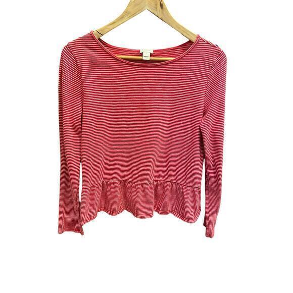 J. Crew 100% Cotton Candy Cane Red‎ & White Striped Ruffle Hem Top Blouse Small - Picture 6 of 10
